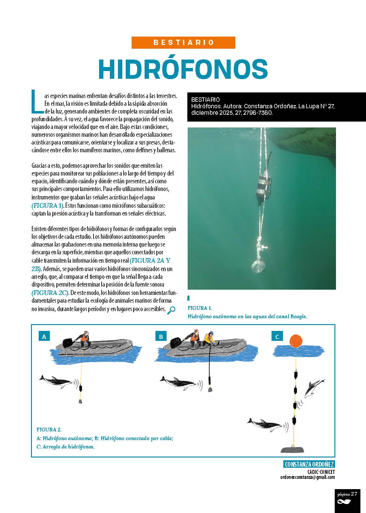 Hidrófono autónomo en las aguas del canal Beagle.